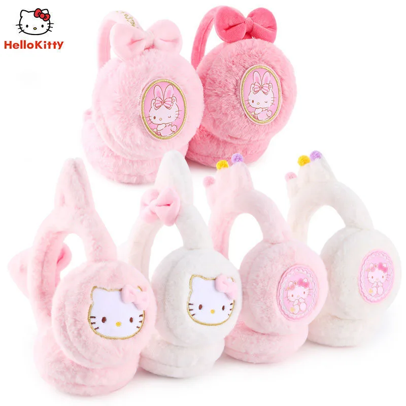 

Kawaii Sanrio Earmuffs Cute Hellokittys Cartoon Winter Children's Warm Earmuffs Plush Toys for Kids Gifts