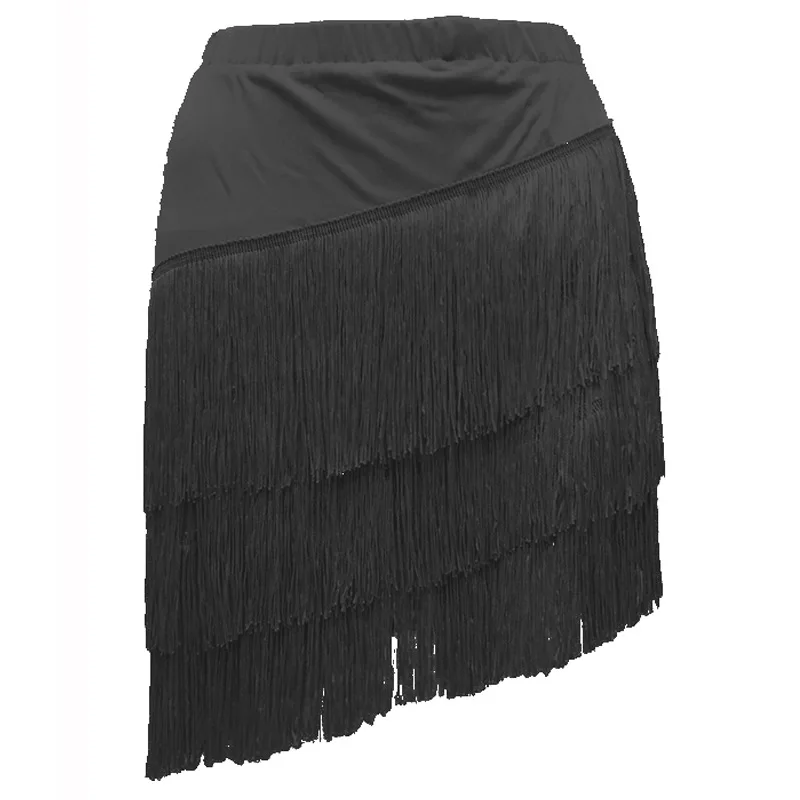 Женский костюм для латиноамериканских танцев черная короткая юбка с бахромой