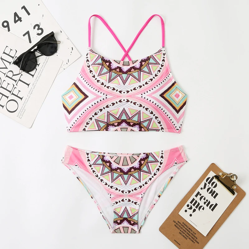 

Vintage Swimsuit Women Retro Totem Print Bathing Suit Low High Neck Swimwear Summer Beachwear 2022 Brazilian Bikini Biquinis