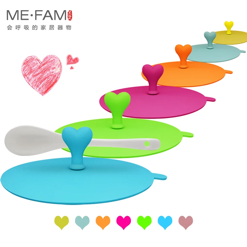 New Hot Universal Colorful Love Heart Clip Spoon Cups Cover Seal Dustproof Soft Silicone Lids Coffee Tea Juice Copa Cap Mug Cap images - 6