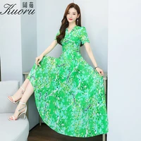 green long dresses for women 2022 summer chiffon casual dress red maxi vintage clothes tunics floral elegant party fashion prom