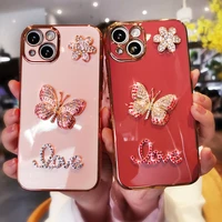 english butterfly diamond plating shell case for iphone 13 pro max silicone transparent cover case for iphone 13 pro phone case