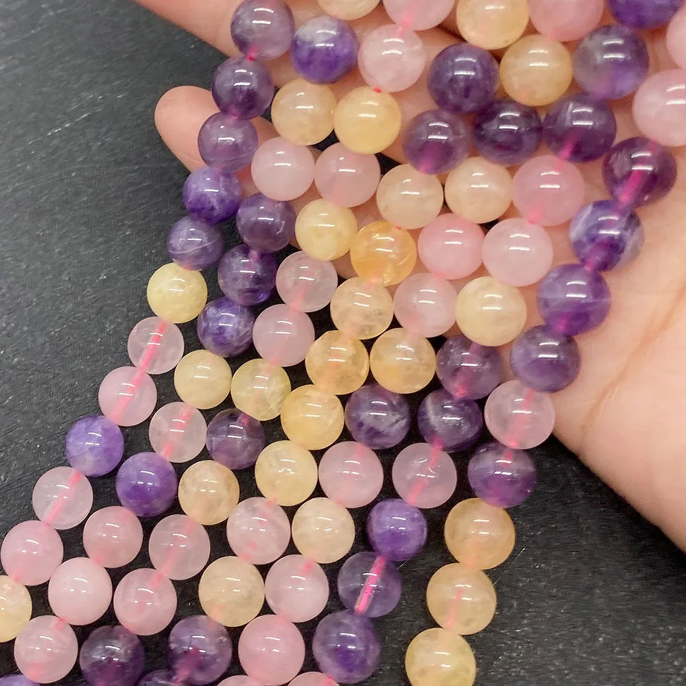 

Purple Lavender Beads 6/8/10mm Round Natural Stone Jewelry DIY Making Necklace Bracelet Tricolor Crystal Gem Beads Accessories