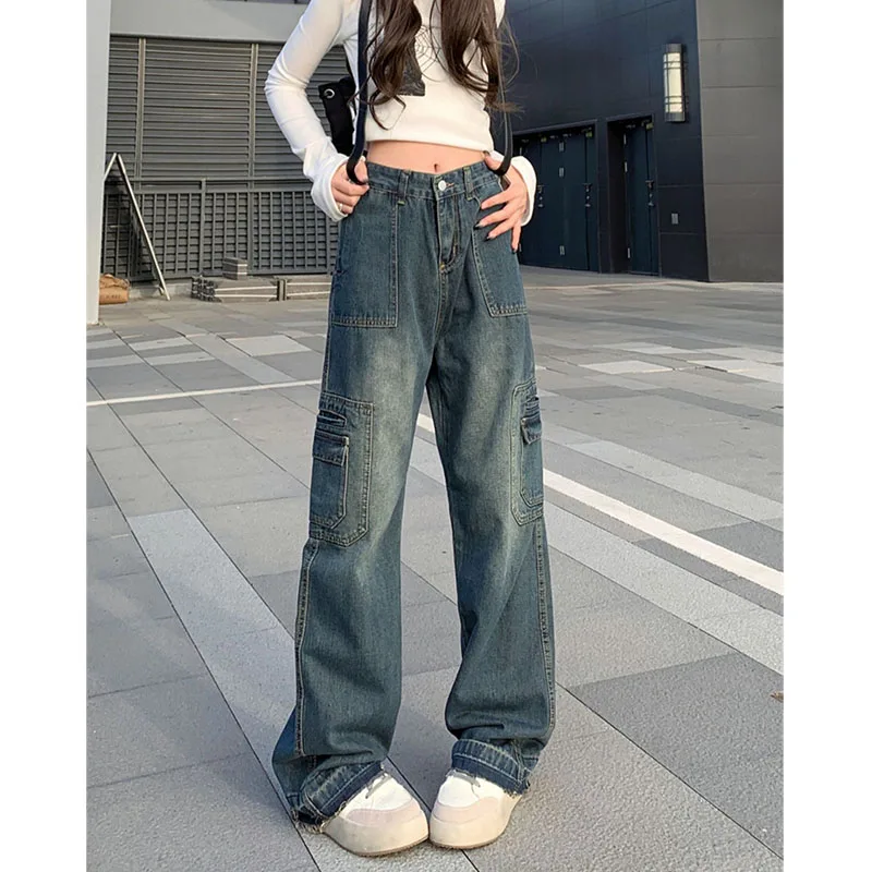 Women's Y2K Clothes Retro Cargo Summer Multi-Pocket Vintage Straight Trousers Sports Jeans Streetwear Korean Clothes Women 2023