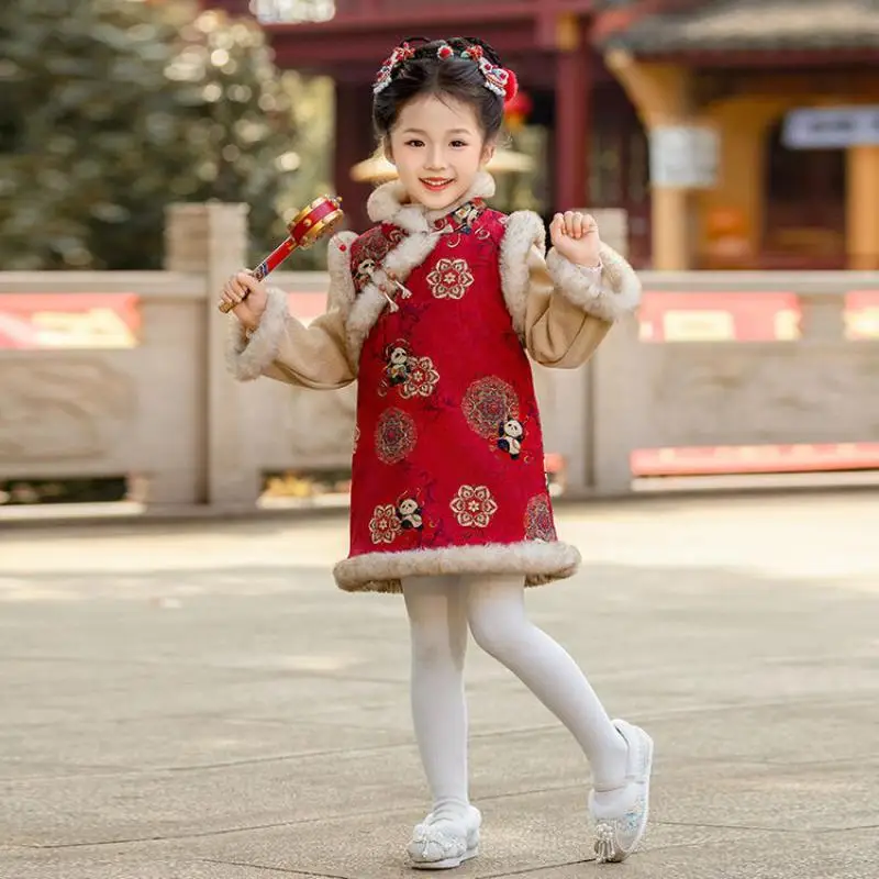 Милый детский толстый теплый Cheongsam Hanfu для маленьких девочек зимний новый подарок