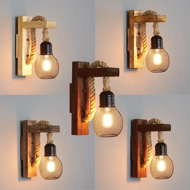 

Industrial style American rural retro coffee shop corridor decoration lighting fixtures restaurant bar creative wooden wall lamp