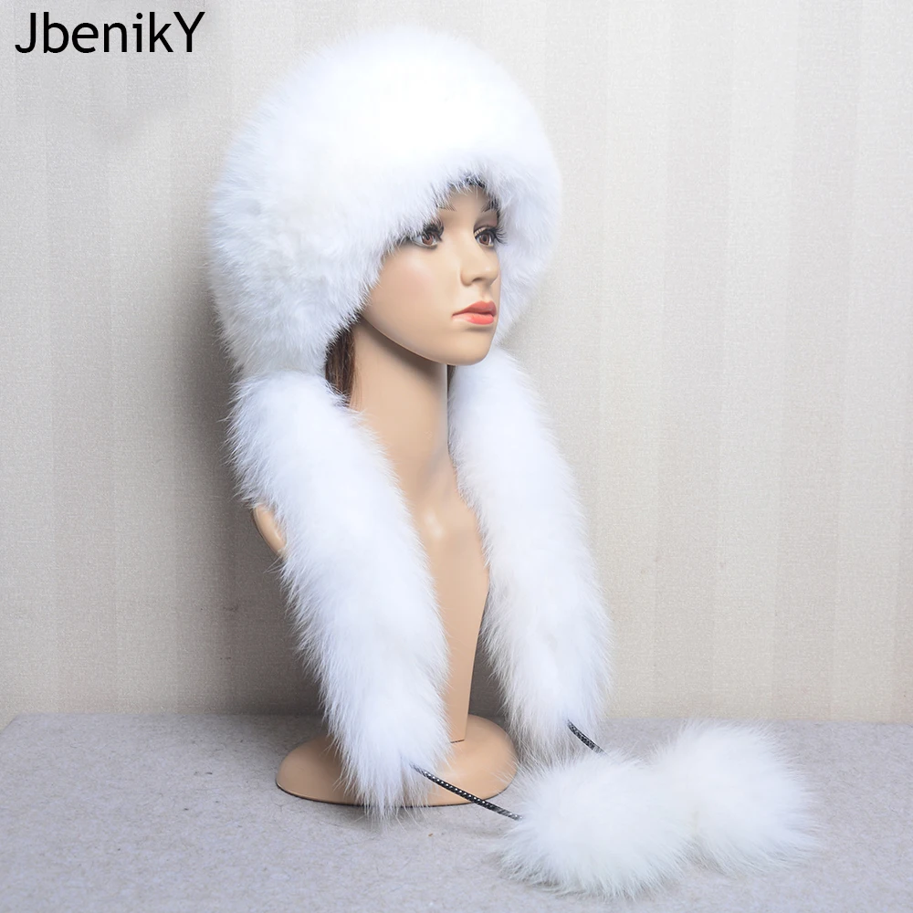 Women’s Winter Hat With Fox Fur Surround Can Be Used As a Scarf Women Russian Aviator Trapper fox Fur Rex Rabbit Fur Bomber Hat