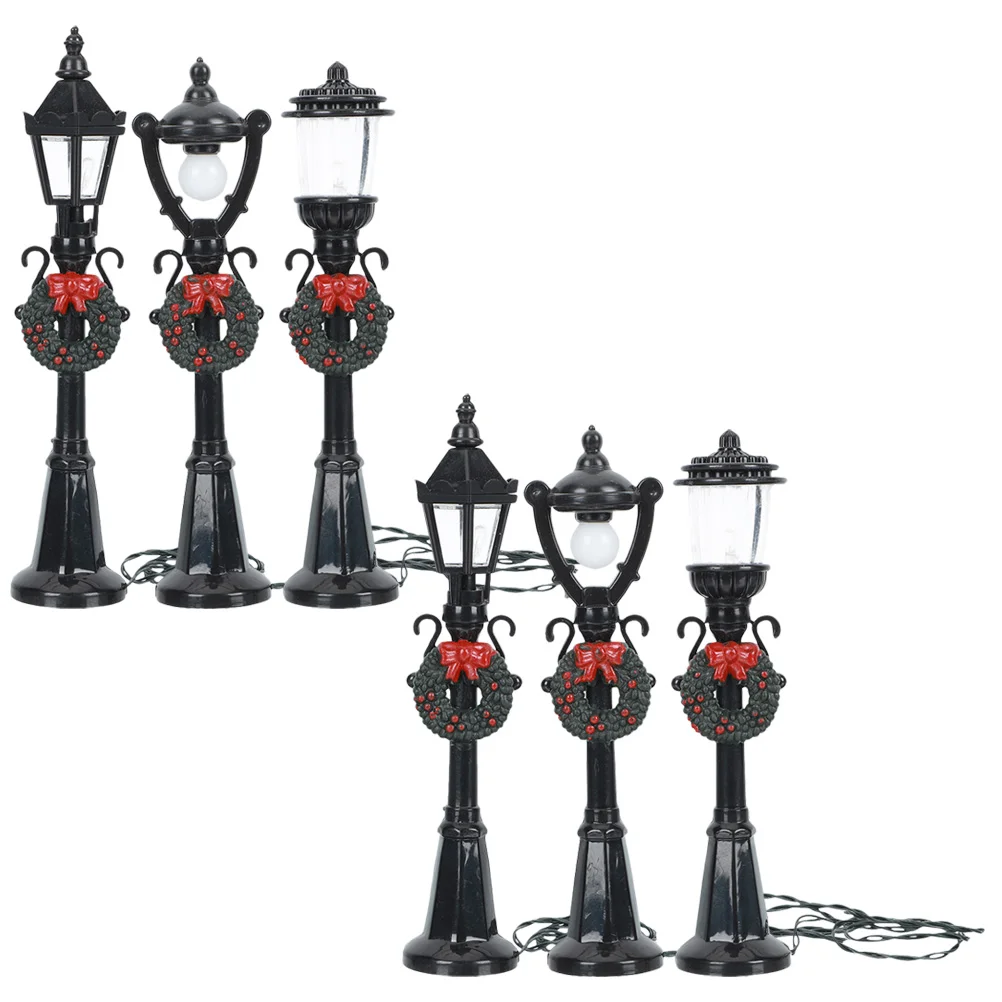 6 шт. черные уличные фонари украшения маленькие лампы свет пейзаж фигурка из