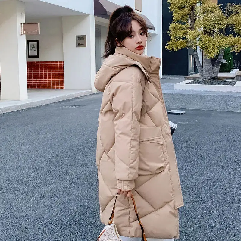 Loose Hooded Thicken Warm Mid Length Parkas Winter Cotton Padded Feminina Korean Long Sleeve Pockets Women Coats 2023 New S92