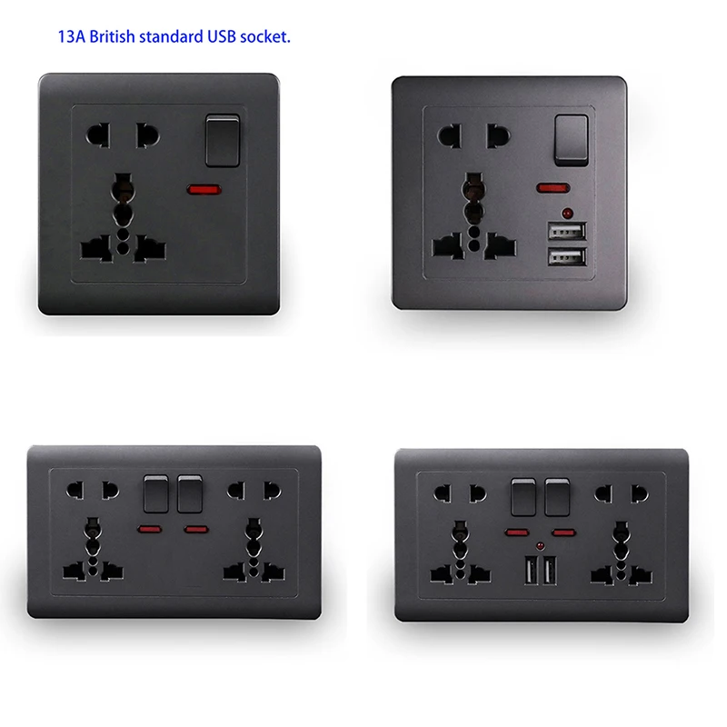 

Европейская стандартная Сетевая розетка Usb, серая Встроенная панель, Сетевая розетка