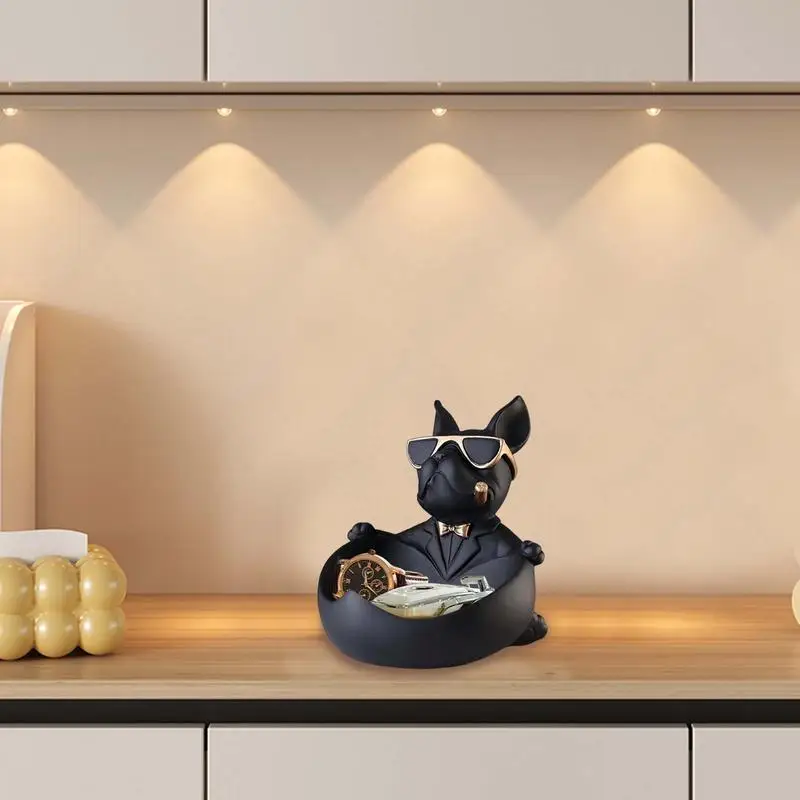 Смола Бульдог Настольная чаша для хранения Статуя Современный бульдог Хранение