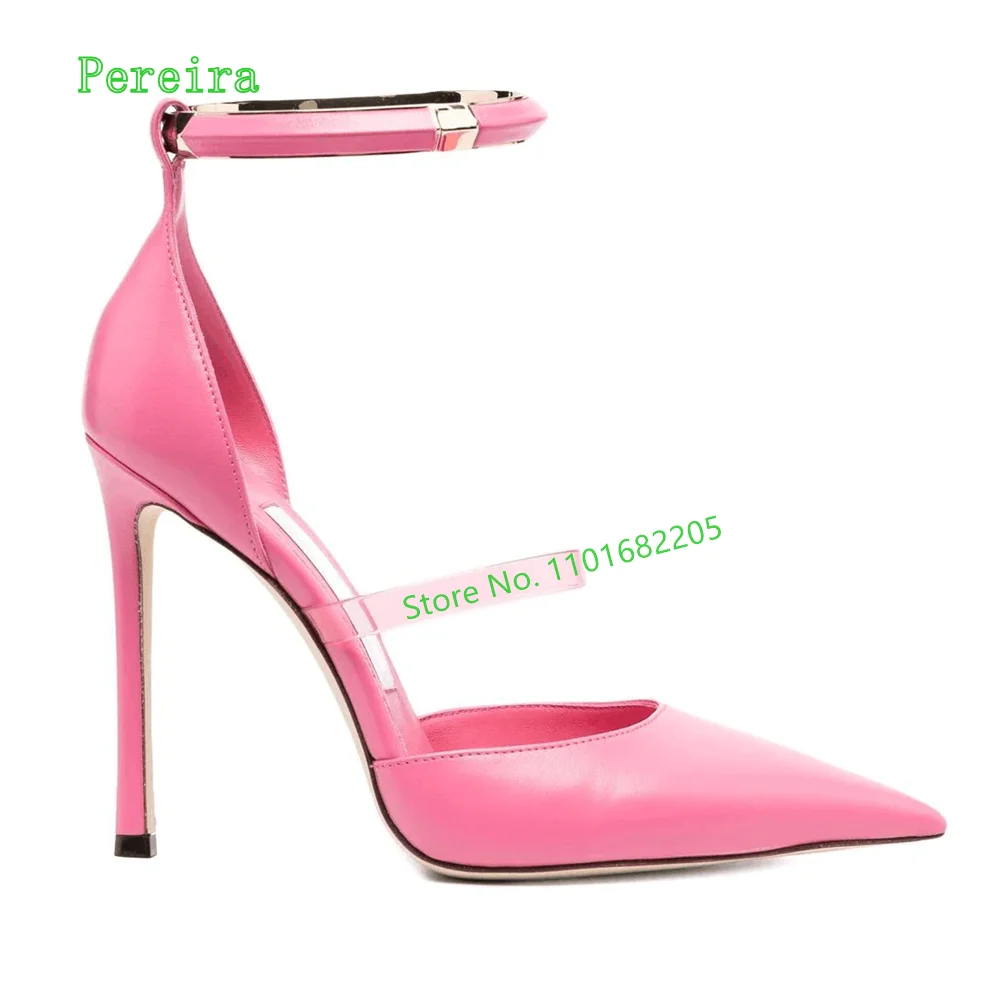 

Женские туфли-лодочки на шпильке, розовые однотонные туфли с острым носком, на тонком высоком каблуке, с ремешком на щиколотке и пряжкой, Нов...