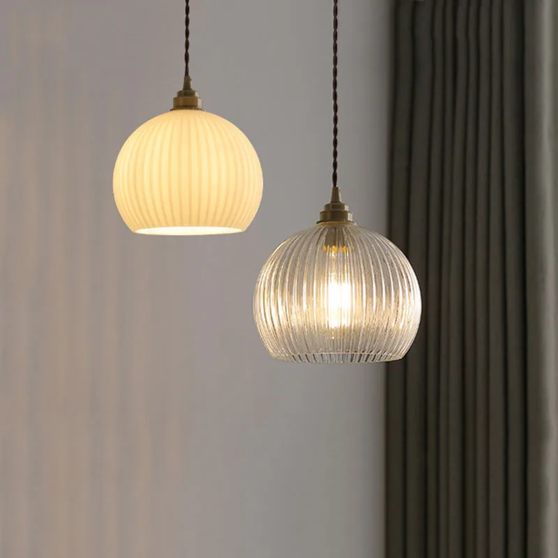 Nordic Modern Milky White Glass Pendant Light Copper Chandelier Lamp for Bedroom Dining Room Parlor Bar Decor Luminaire Fixtures