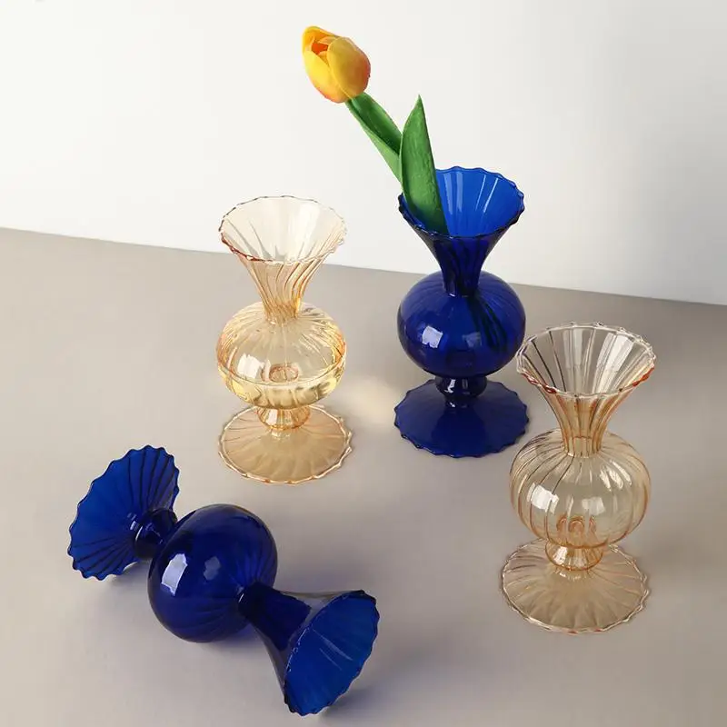 

Vintage yellow and blue color glass Vase Home Decoration Flower Vase 210629-04