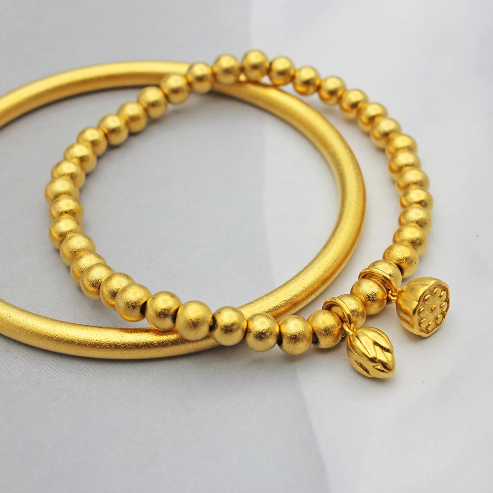 

Female Two Generations Huan Ancient Method Inheritance Lianpeng Bracelet Lotus Transfer Bead Brass 24k