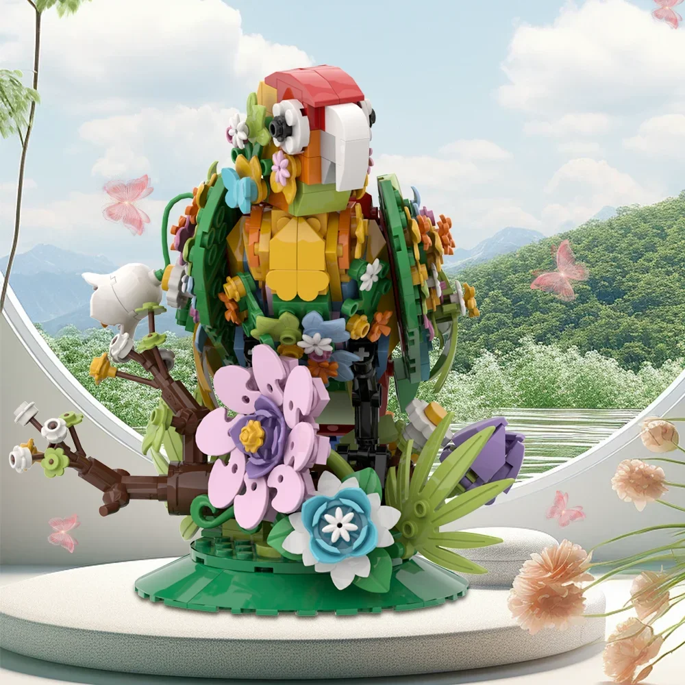 Gobricks MOC попугай цветы строительные блоки модель птица украшения дома творческие
