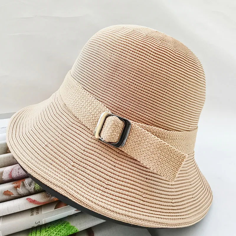 Breathable Linen Knitted Domed Bucket Hat for Women Fashion Adjustable Solid Color Fisherman hat Basin Cap summer sun hat
