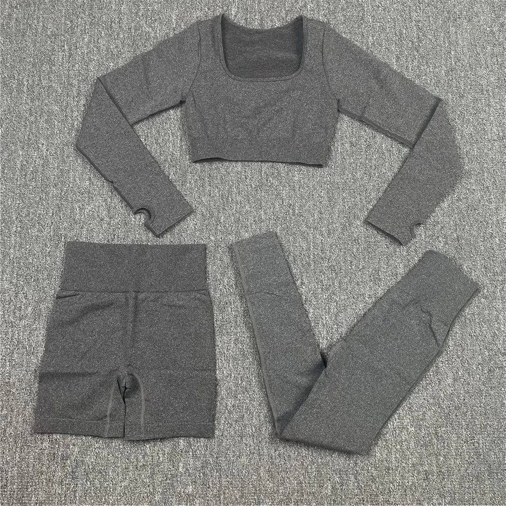 

Seamless Yoga Set Sport Clothing for Woman Fitness GYM Cloth Yogas Long Sleeve Shirts High Waist Running Leggings Workout Suit