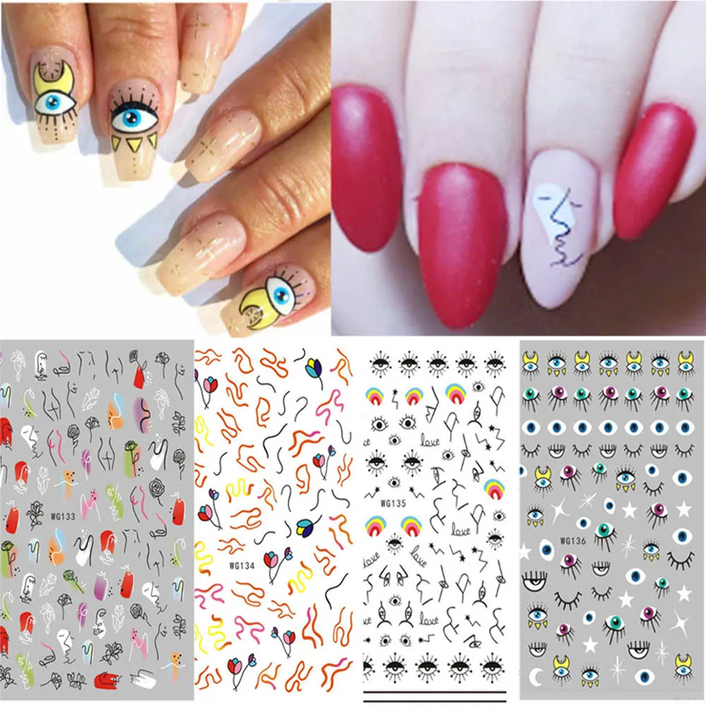 

1/4Pcs 3D Sketch Eye Pattern Abstract Line Self Adhesive Nail Decals Nail Art Stickers Nail Art Decorations Manicure