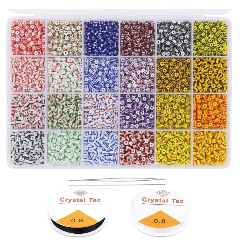

Glass Seed Beads 3Mm Striped Seed Beads For Bracelet Necklaces DIY Crafting Jewelry Making Supplies With Bracelet String