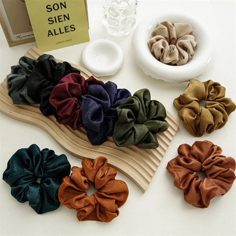 

Vintage Satin Scrunchies Girls Elastic Hair Bands Ponytail Holder Hair Ties Rubber Bands Fashion Women Hair Accessories Hot Sale