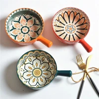 bohemian hand painted single handle ceramic salad bowl noodle bowl nordic restaurant household bowl home decoration