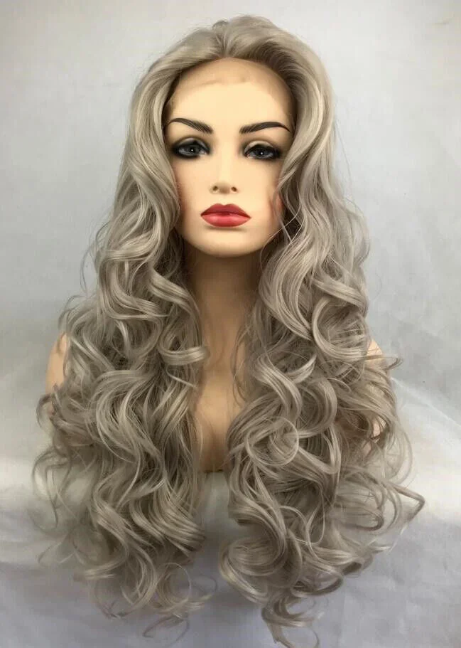 Парик Платиновый светлый из человеческих волос полностью кружевной