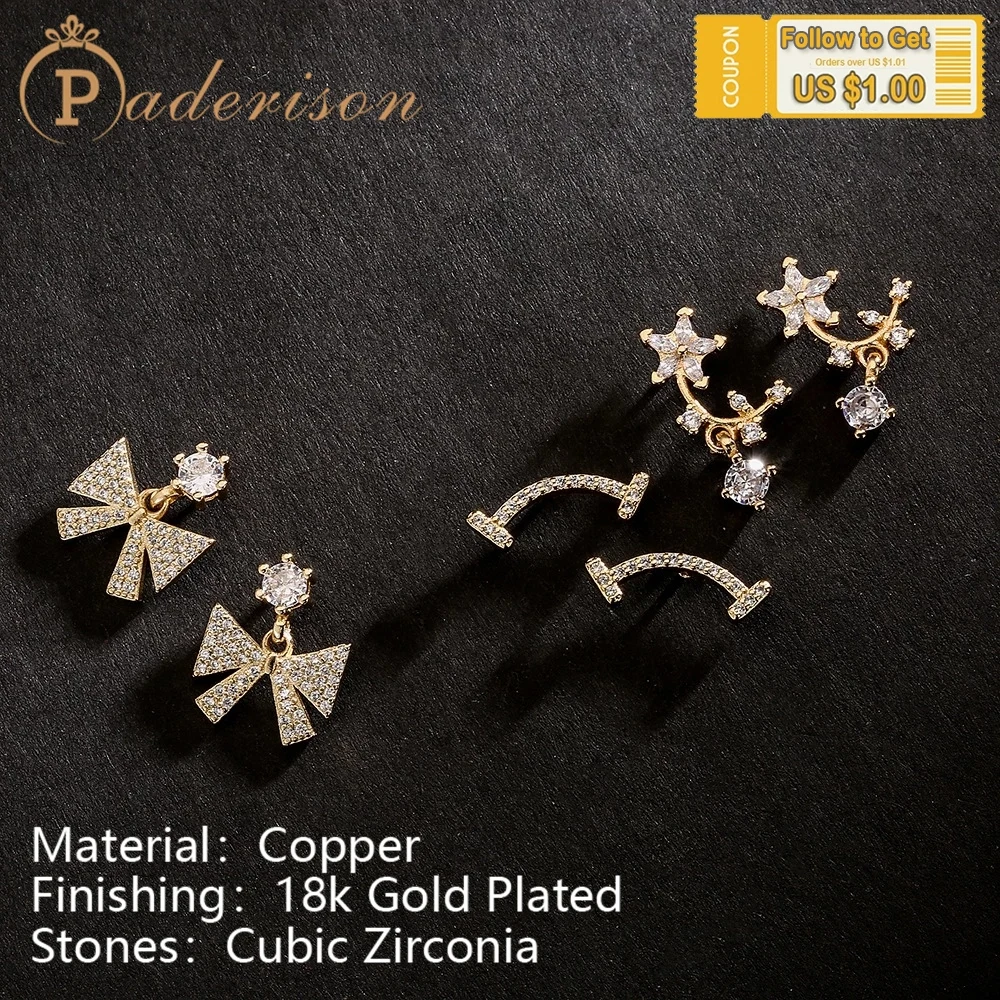 

Elegant Exquisite Bow-Knot Earrings For Women Geometric Smile Star Ear Studs Copper Zircon Rhinestone Sparking Drop Earrings
