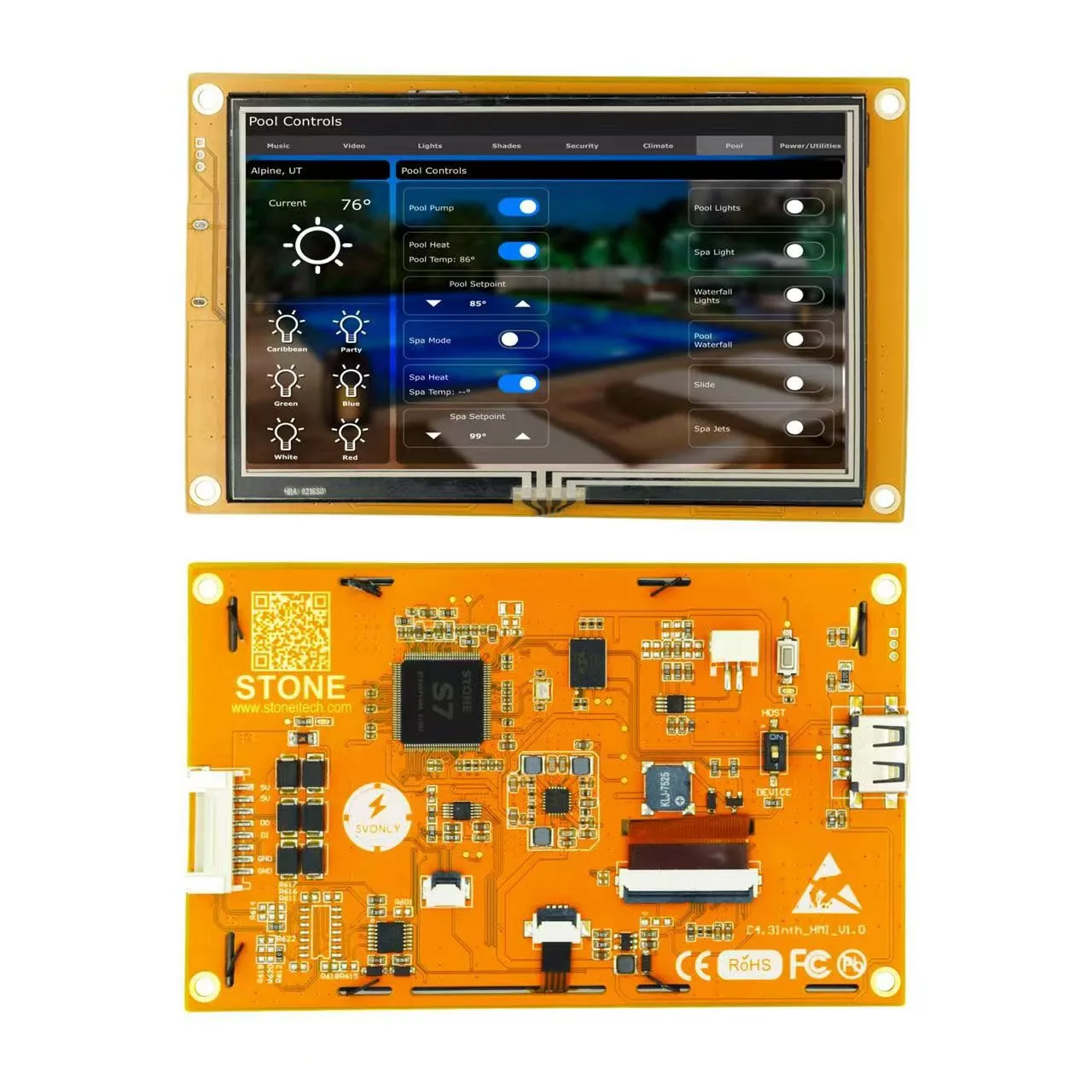 Stone 4.3Inch TFT LCD Module 128MB of flash memory for HMI projects, 1G Hz Cortex A8 CPU, and 262k true-to-life colors View