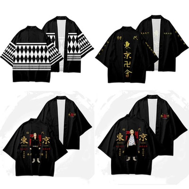 

Tokyo Avengers Anime Cosplay T-shirt Cloak of Draken Manji Gang for Summer Haori Kimono Tee Men Short-sleeve cosplay costume