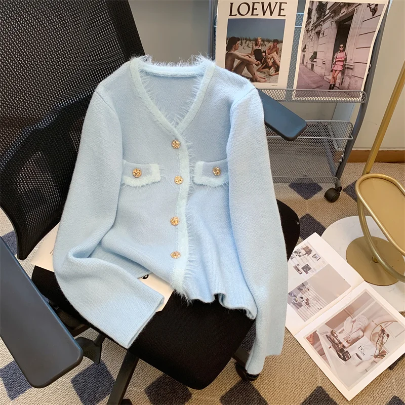 

Вязаный кардиган, Женский Модный Нежный Стильный короткий однобортный свитер, универсальное пальто для весны и осени