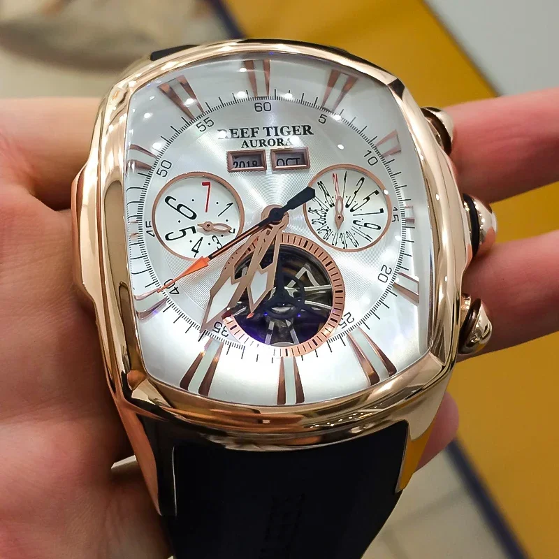 Reef Tiger Designer Reojes Luxury Montres Business Автоматический механизм Светящиеся три наручные