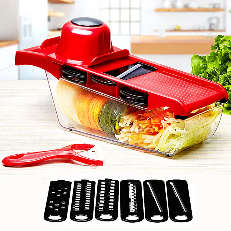 

6 In 1 Multi-Function Vegetable and Fruit Chopper Vegetables Slicer with Container Shredder Free Peeling Knife Kitchen Tools