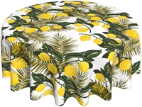 lemon and palm leaves washable polyester table cloth decorative table cover waterproof round tablecloth 60 inch