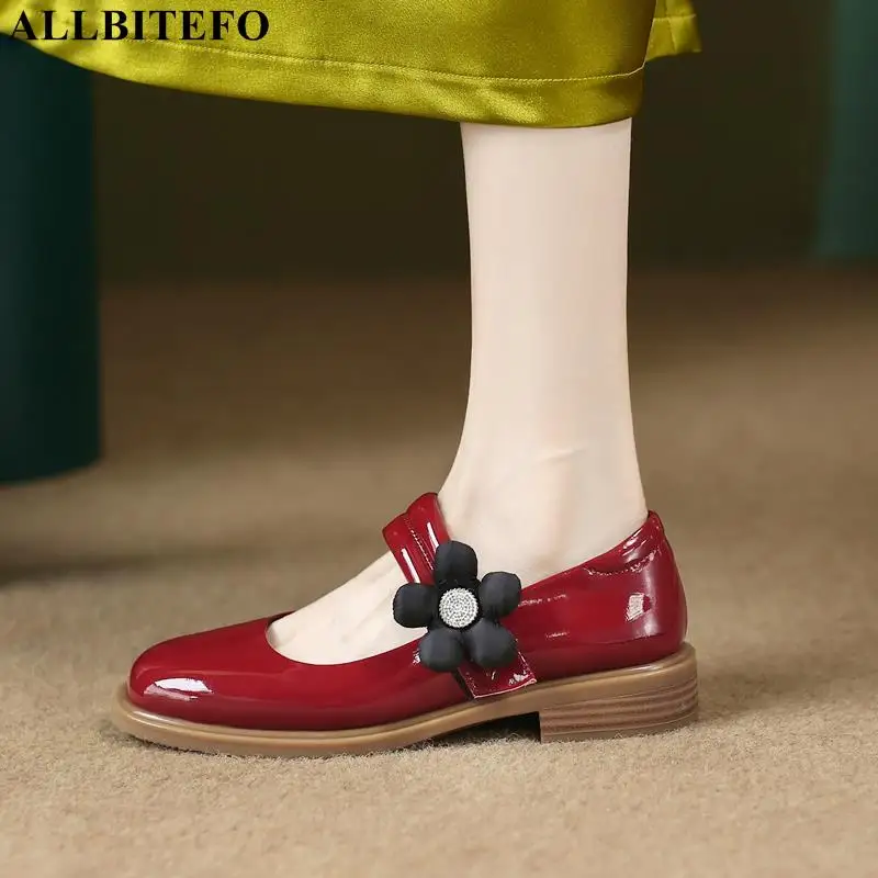 

Size 34-40 Sweet Flower Real Genuine Leather Schoolgirl Women Heels Shoes Fashion Casual Woman Low Heel Shoes Easy To Walk