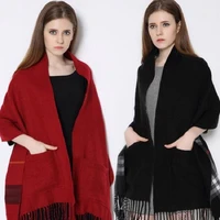 pocket shawl autumn winter dual use imitation cashmere tassel plaid scarf womens double sided thickened shawl