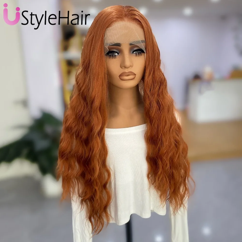 UStyleHair Рыжий парик Объемная волна Парики фронта шнурка для женщин Синтетический