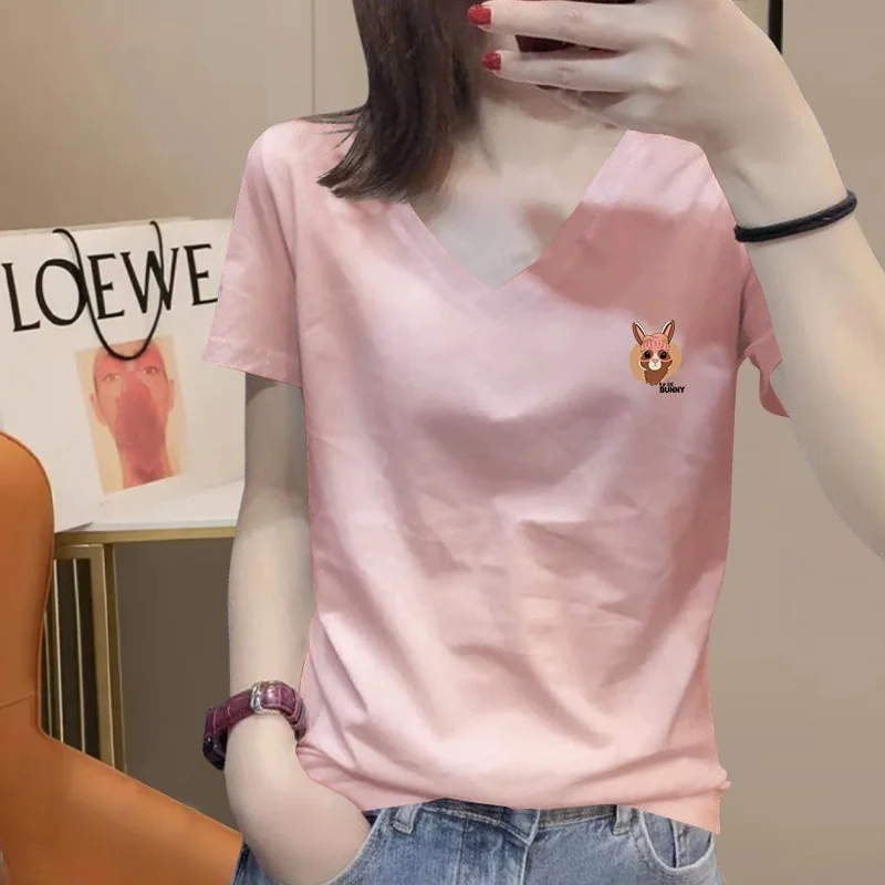 Женская футболка с v-образным вырезом и коротким рукавом европейские товары