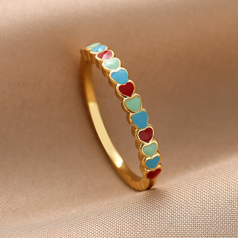 

Simple Heart Shaped Enamel Copper Finger Rings Red Blue Color Ring For Women Fashion Party Hot Sale Jewelry Wholesale