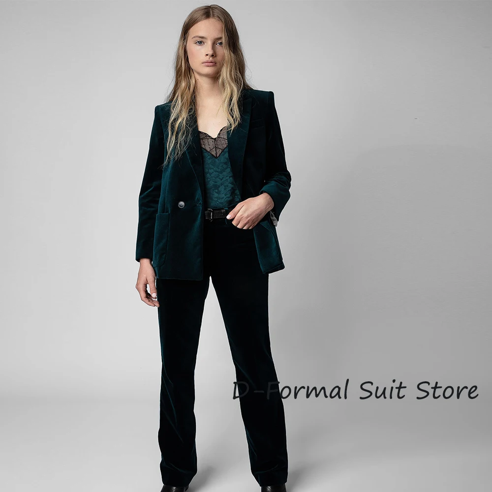 Women's 2 Piece Suit Velvet Female Double-breasted Pant Sets Fashion Slim Fit Blazer Set conjuntos cortos