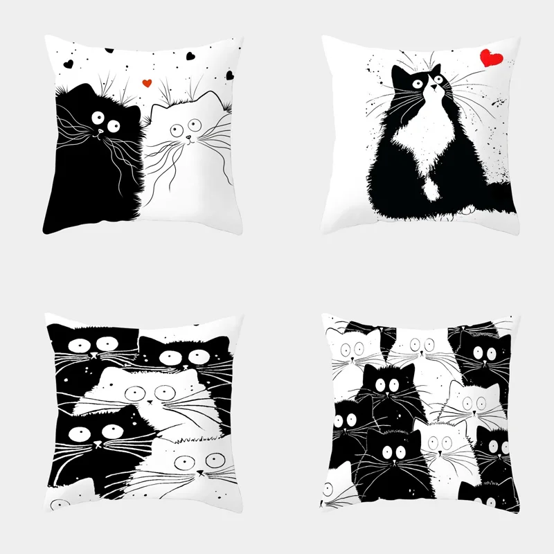 

Fun black cat creative naughty cat cushion cover sofa office pillowcase peach skin decoration rainbow pillowcase home decor