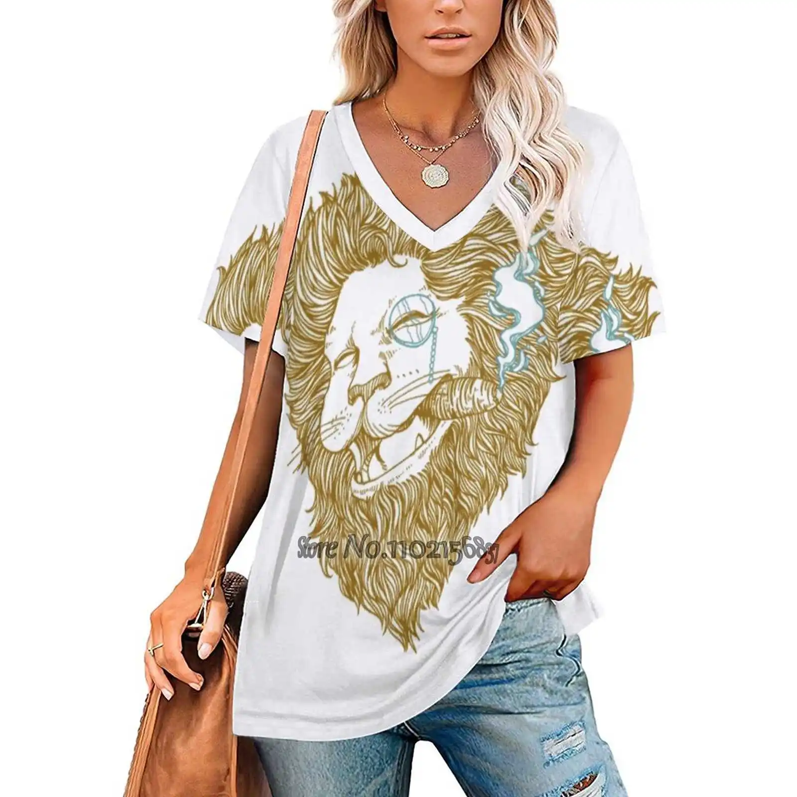 Женские футболки с рисунком курительного льва топы модная футболка графическим