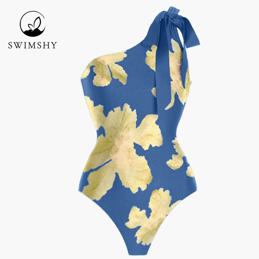 Green Fashion One Shoulder Floral Print Swimsuits Sexy Chic Bikinis Summer Beach Wear Swimming Biquini Women's Bathing Suit Slim