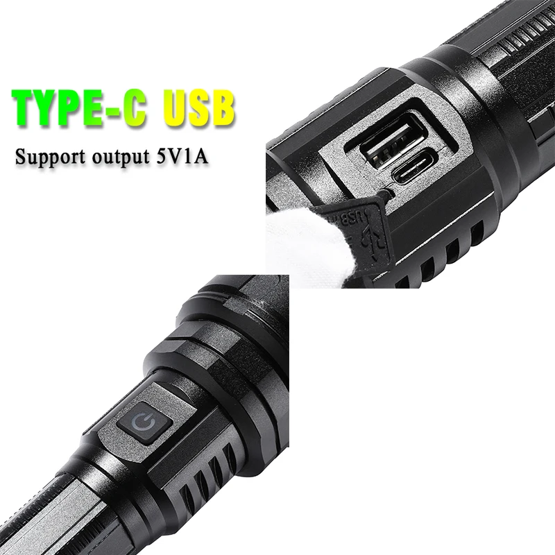 T40 Powerful LED Flashlight TYPE C USB Rechargeable Torch Power Display Aluminum Alloy Outdoor Waterproof |