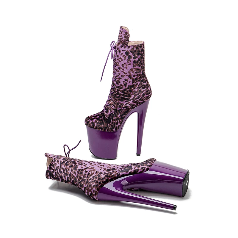Leecabe  20CM/8inches leopard upper ,   evening pole dancing stiletto heels,  High Heel platform Pole Dance boot