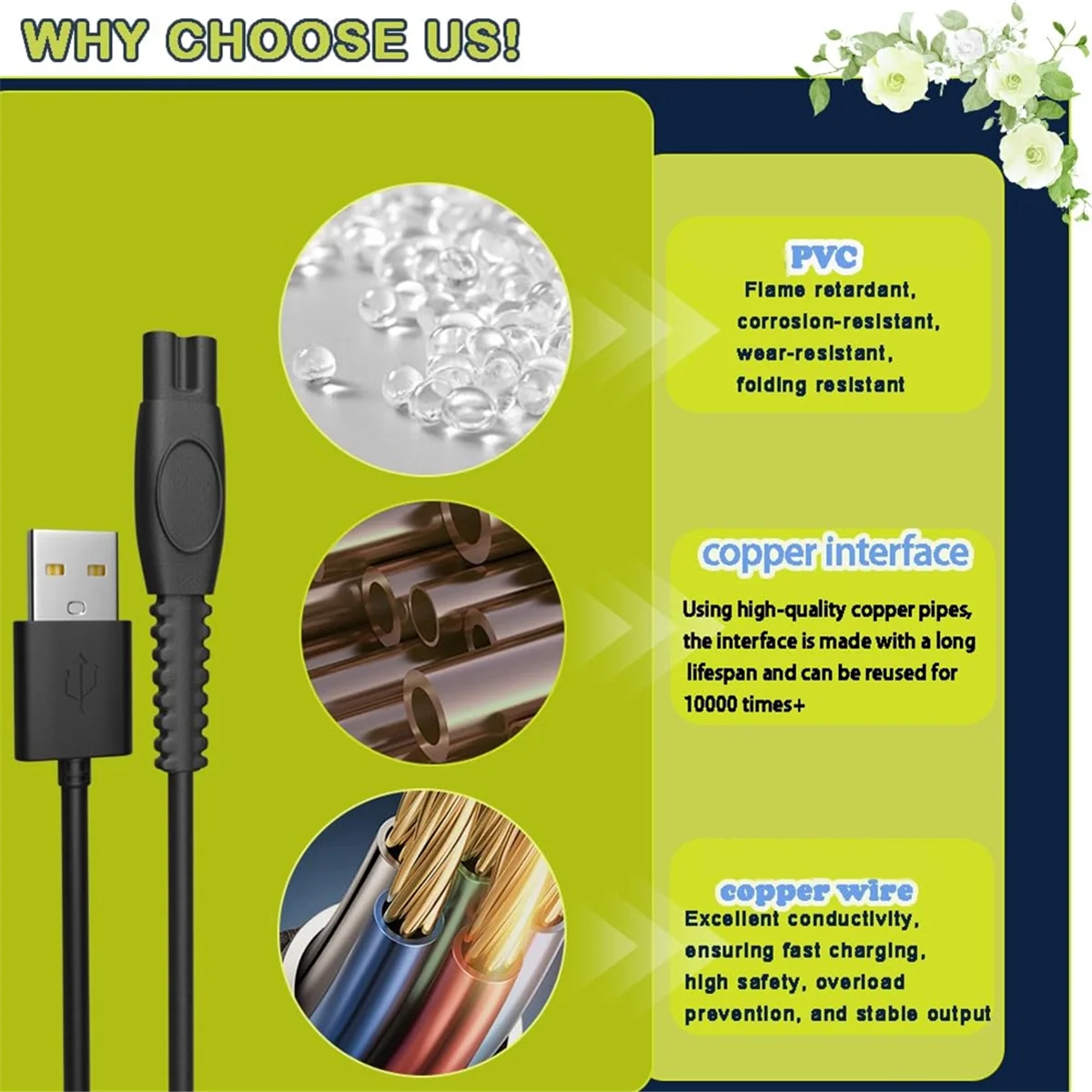 Фото 2 шт., 5 В, 1 А, USB-шнур для зарядного устройства для бритвы Philips QP2724 QP2834 QP1924 MG9520, зарядный кабель для электробритвы-триммера-CKFAM №5