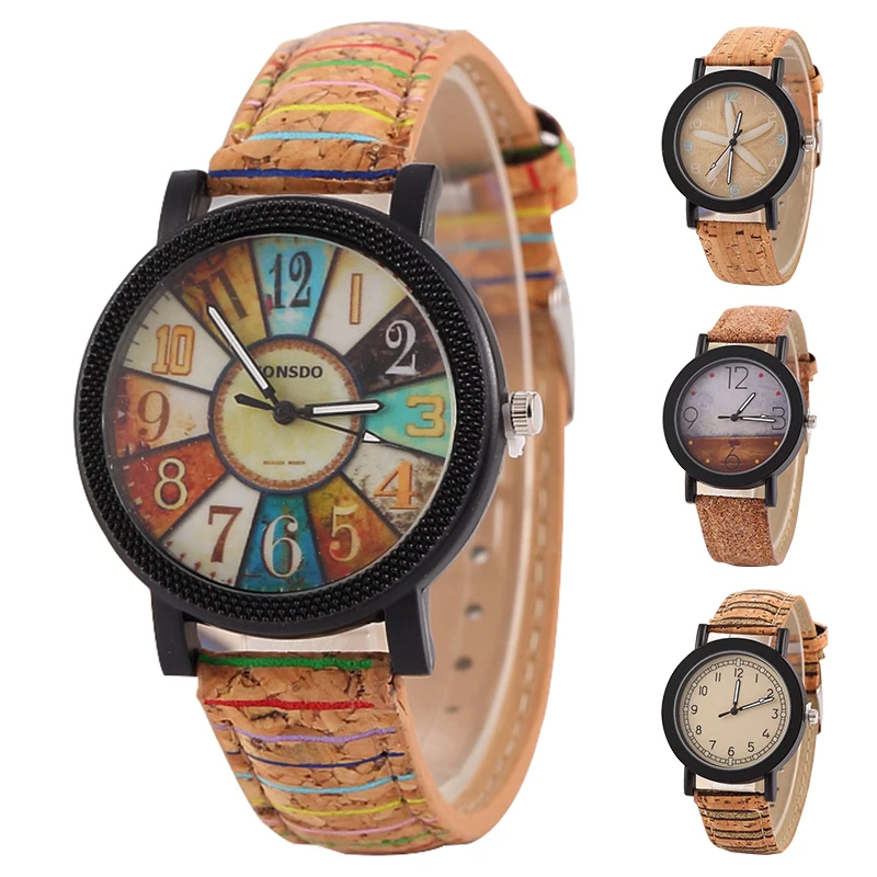 Fashion Unisex Watch High Quality Flower Surface Wood Grain Leather Wrist Watch Quartz Sports Vintage Watches Stylish Clock enlarge