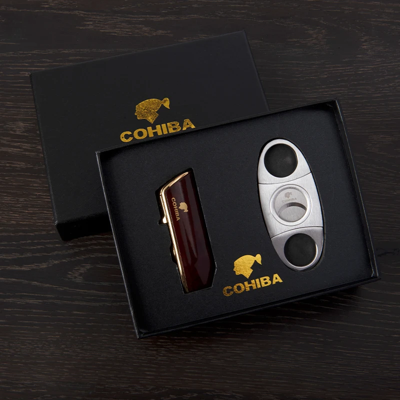 Galiner Cigar Lighter Cutter Windproof Torch Jet Flame Accessories Set Butane Metal With Punch Gift Box