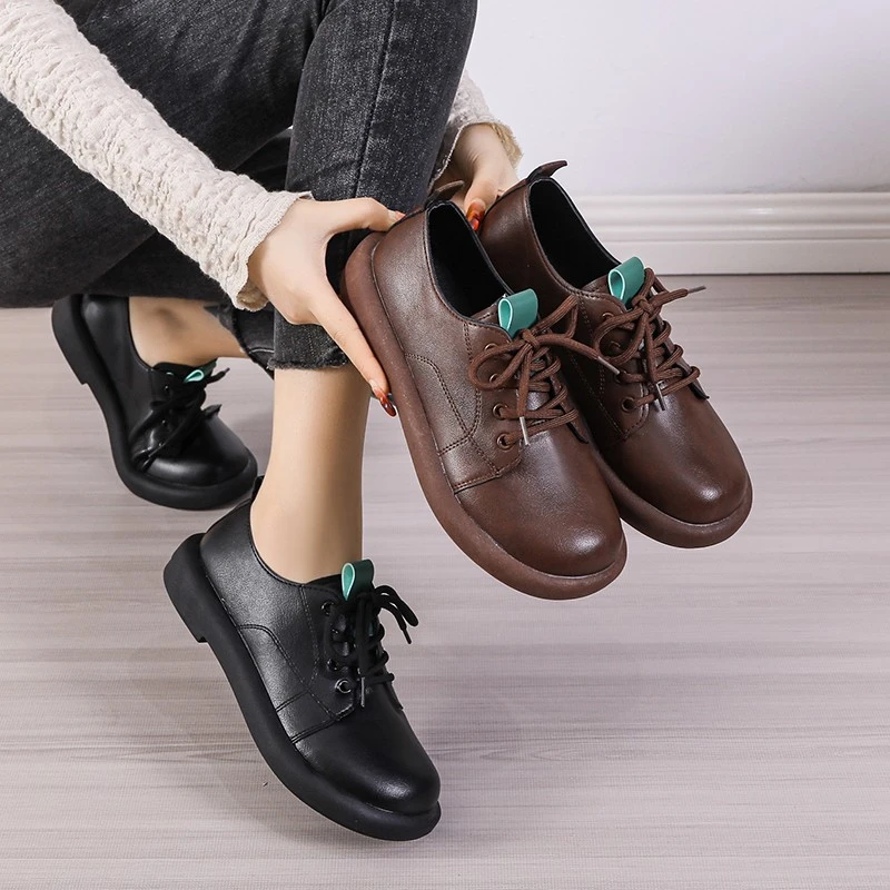 

BCEBYL Новинка, модная женская обувь на плоской подошве, весенняя обувь на платформе в стиле ретро со шнуровкой, повседневная прогулочная обув...