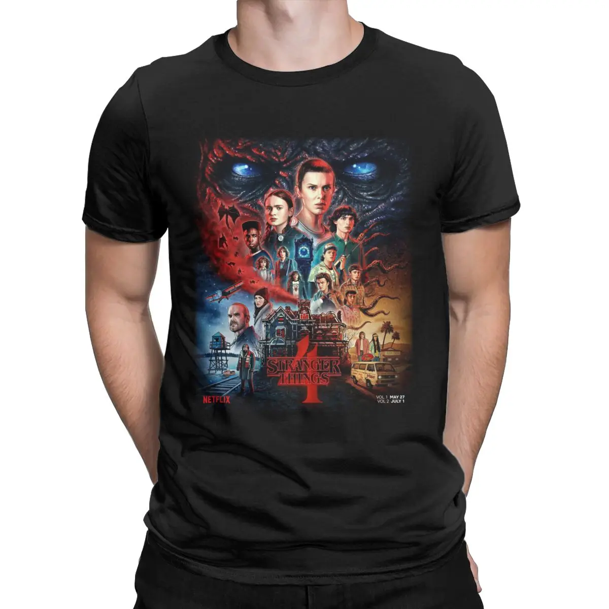 

Men's shirt Stranger Things 4 Pure Cotton Tops Novelty Short Sleeve Round Collar Tees Printed T-Shirt